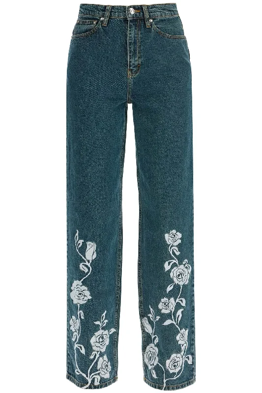 Rotate Women's Jeans In blue Steel blue With Floral Details Street
