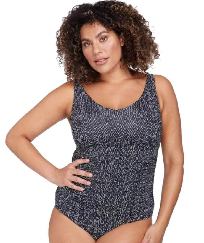 Artesands Zig Zag Raphael Underwire E-F Cup One Piece Swimsuit - Black Cool Women's Skate