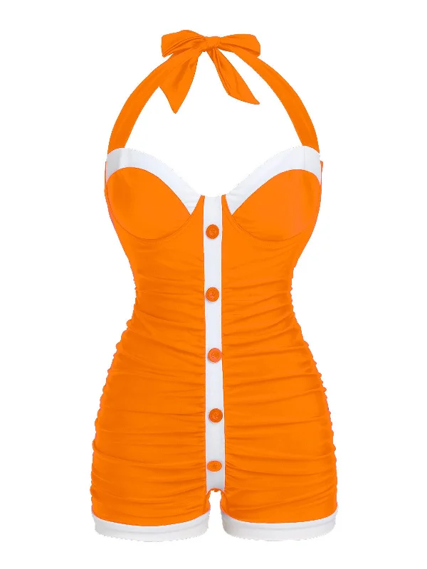 Orange 1950s Pleated Halter Swimsuit purpose