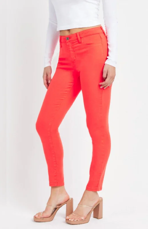 High Rise Crop Skinny In Red Orange Elegant Women's Formal 