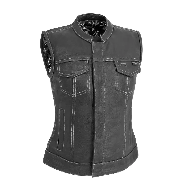 Jessica Women's Motorcycle Leather Vest - White - Limited Edition Casual Women's Loose - fitting Jessica Women's Motorcycle Leather Vest - White - Limited Edition Casual Women's Loose - fitting