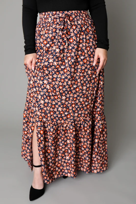 Collins Drawstring Maxi Skirt in Coral Fusion (FINAL SALE) Geometric