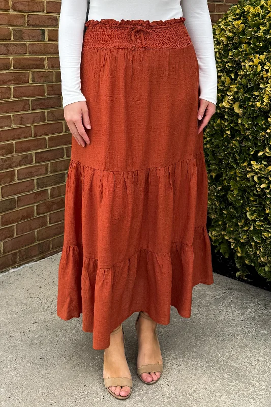 Faye Tiered Maxi Skirt in Rust Hip Women's Retro
