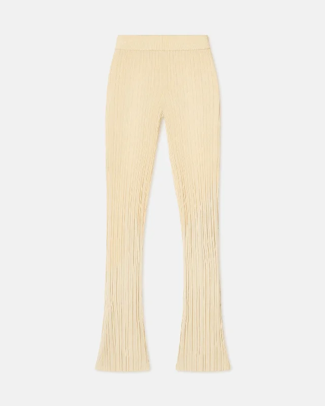 Malise - Cropped Ribbed Merino Pants - Lime Yellow/Creme Minimalist Women's Casual