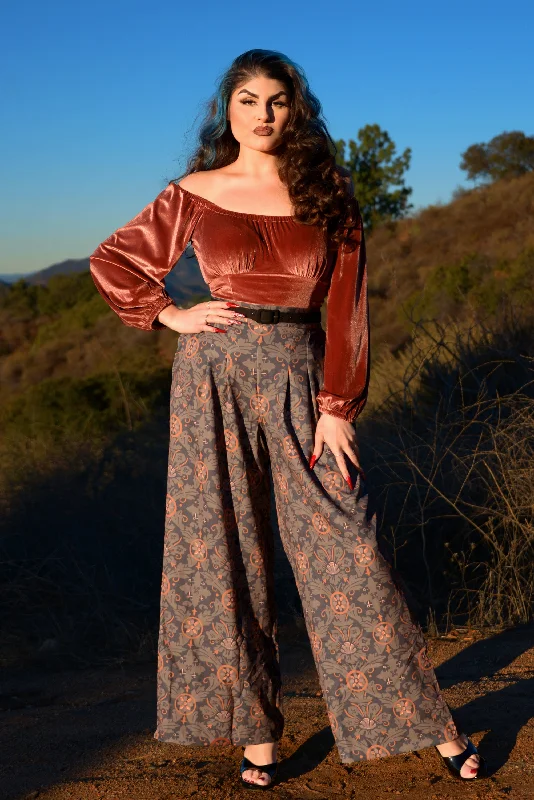 Final Sale - Dietrich Vintage Wide Leg Palazzo Pants in Royal Woods 32" Inseam | Laura Byrnes & Hope Johnstun Casual Women's Japanese Final Sale - Dietrich Vintage Wide Leg Palazzo Pants in Royal Woods 32" Inseam | Laura Byrnes & Hope Johnstun Casual Women's Japanese