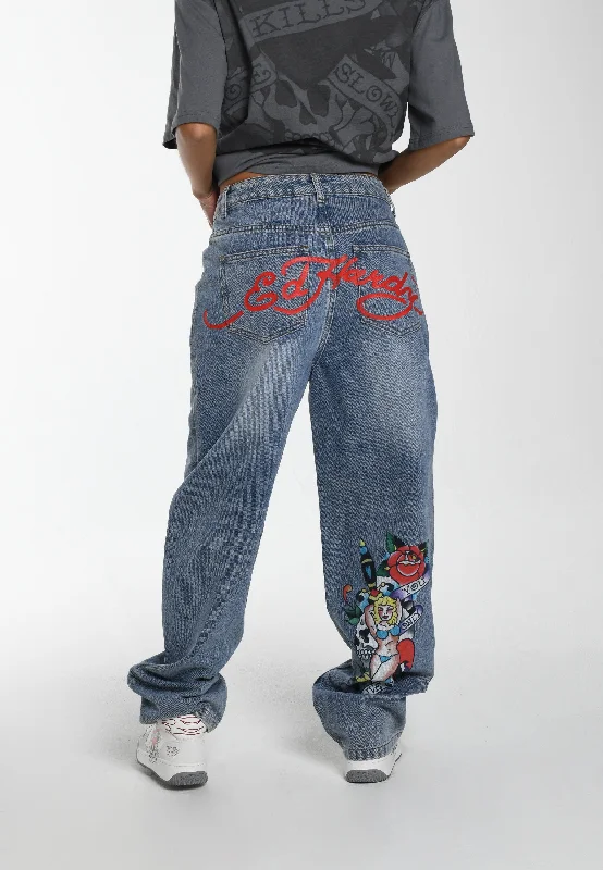 Womens Only Live Once Relaxed Denim Trousers Jeans - Blue Elegant Women's Formal 