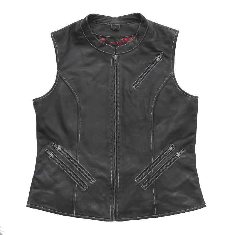 Quinn Women's Club Style Leather Vest - (Limited Edition) Traditional Women's Wool