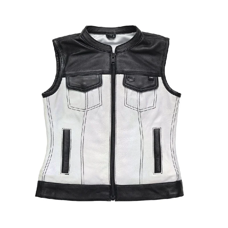 Halo Women's Club Style Motorcycle Leather Vest - Limited Edition Cool Women's Distressed Halo Women's Club Style Motorcycle Leather Vest - Limited Edition Cool Women's Distressed