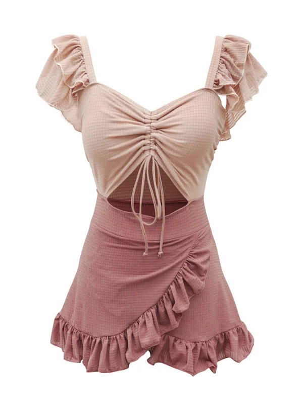Retro 1940s Ruffled Keyhole Swimsuit Sporty Women's Athleisure 
