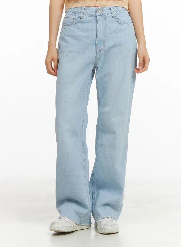 Cotton Washed Loose Fit Straight Jeans OY421 Classic Women's Pin - striped
