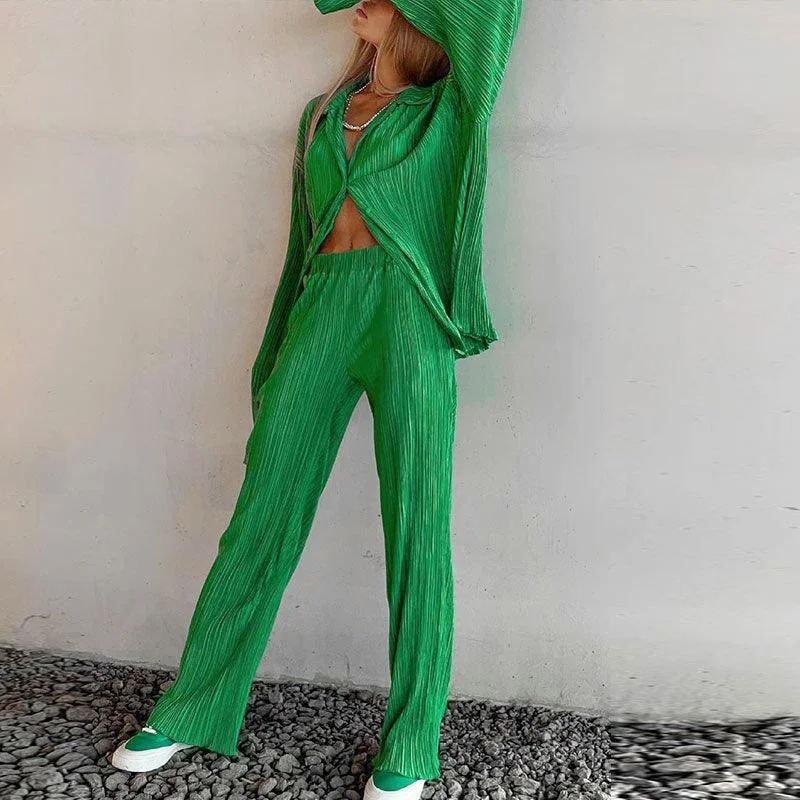 Pleated Oversized Pants Minimalist Women's Casual