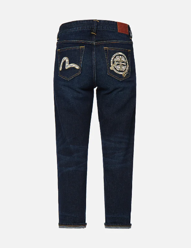 Kamon and Seagull Embroidered Straight Leg Jeans French