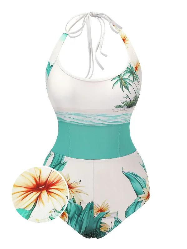1950s Coconut Tree & Beach Patchwork Swimsuit Casual Women's Japanese 