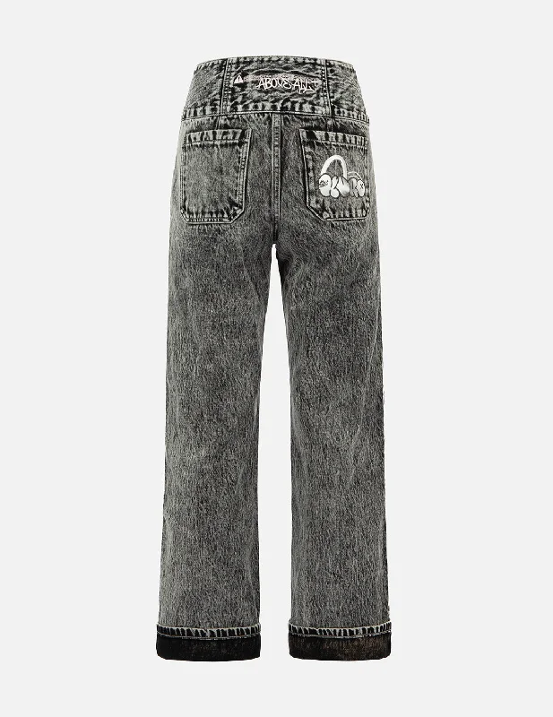 Triple Waistband Wide Leg Jeans Polished Women's Silk