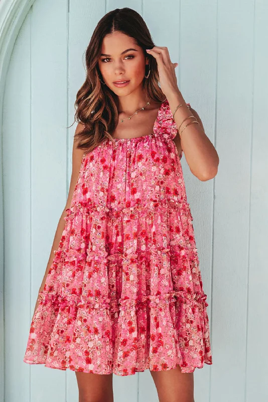 Printed Square Neck Sleeveless Mini Dress Feminine Women's Style 