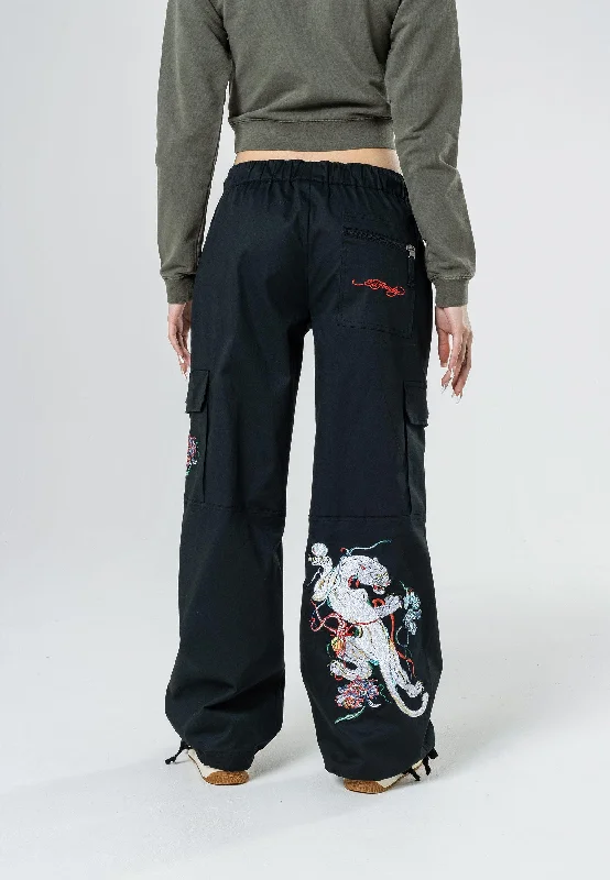 Womens Mystic Panther Cargo Pants Trousers - Black Refined Women's Velvet