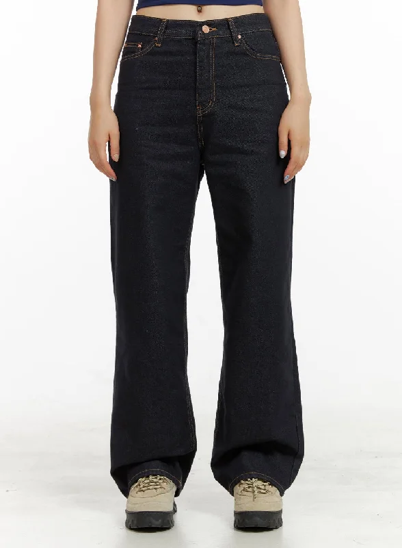 Indigo Stitched Straight Jeans CU424 Sophisticated Women's 