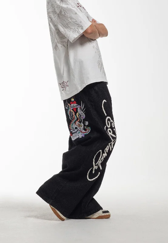 Womens Ny City Xtra Oversized Denim Trousers Jeans - Black Practical Women's Multi - 