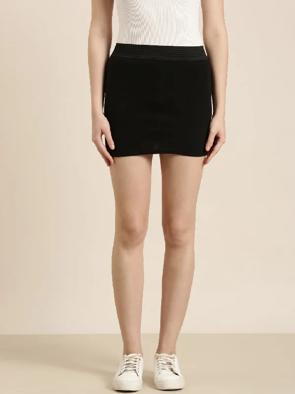 Women Black Solid Straight Skirt Tough Women's Military - inspired