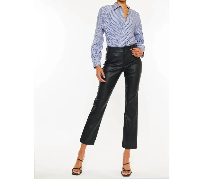 High Rise Polyurethane Straight Leg Jeans In Black Refined Women's Hand - crafted