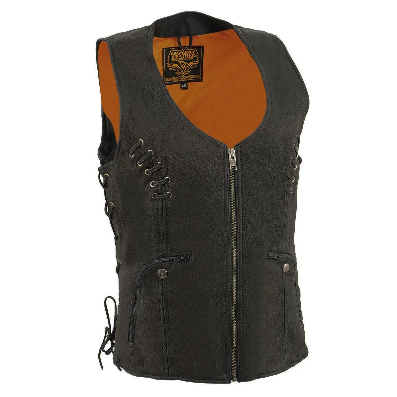 Milwaukee Leather Women's Classic V-Neck Black Leather Motorcycle Rider Vest w/ Adjustable Side Laces MLL4575 purpose Milwaukee Leather Women's Classic V-Neck Black Leather Motorcycle Rider Vest w/ Adjustable Side Laces MLL4575 purpose