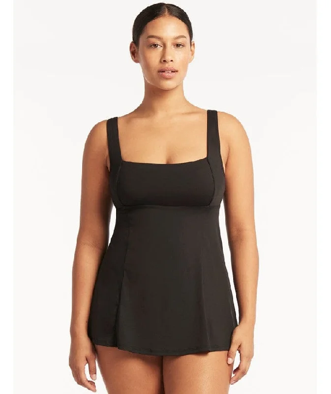 Sea Level Eco Essentials Square Neck Swim Dress - Black Refined Women's Hand - crafted