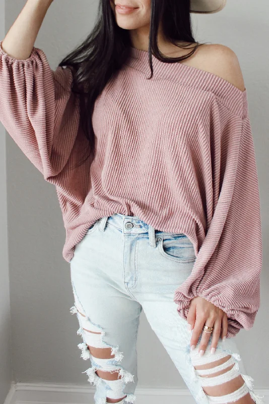 Ribbed Long Sleeve Knit Top Stylish Women's Tropical 