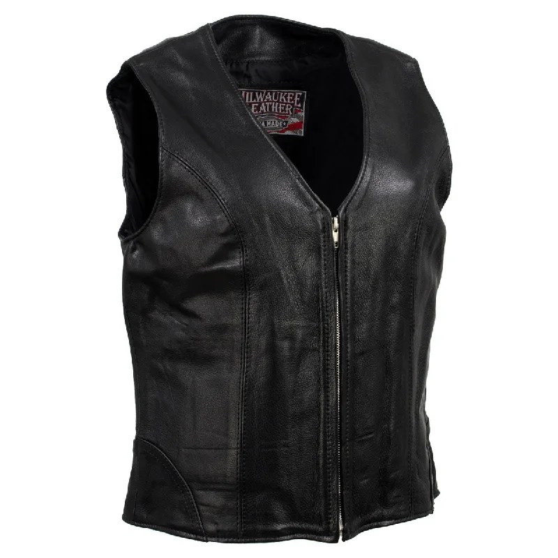 Milwaukee Leather USA MADE MLVSL5003 Women's Black 'Speed Queen' Motorcycle Leather Vest with Front Zipper Bohemian Women's Free Milwaukee Leather USA MADE MLVSL5003 Women's Black 'Speed Queen' Motorcycle Leather Vest with Front Zipper Bohemian Women's Free