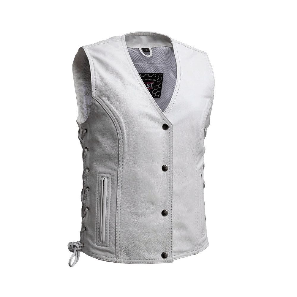 Beryl - Women's Motorcycle Leather Vest - White Contemporary 