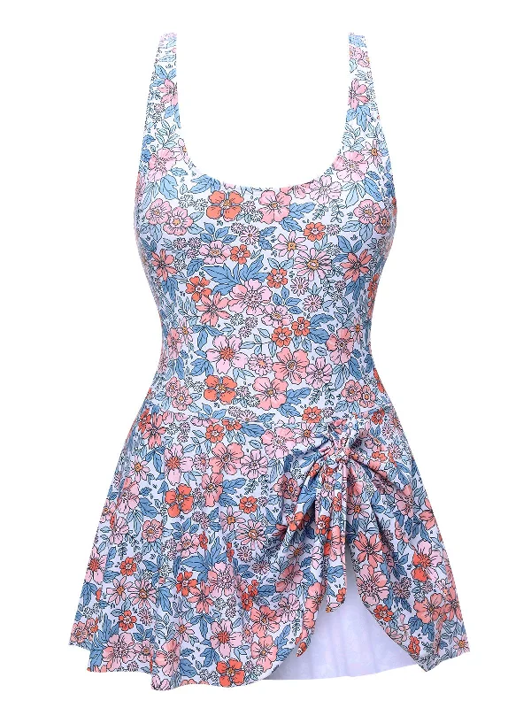 1950s Floral Knot Wide Strap Skirt Swimsuit Cool Women's Distressed