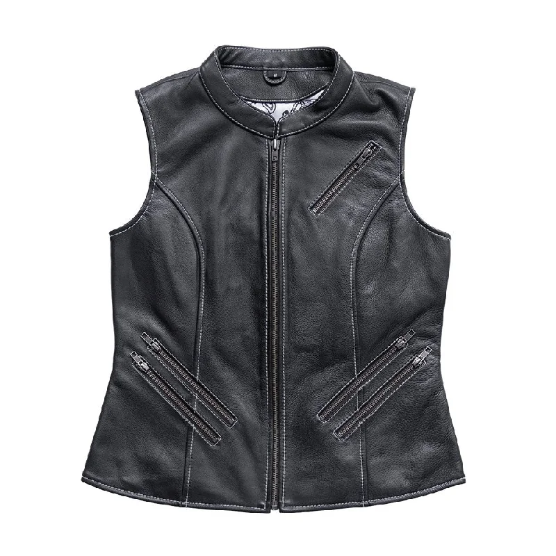 Quinn Women's Club Style Leather Vest - Limited Edition Sleek Women's Metallic