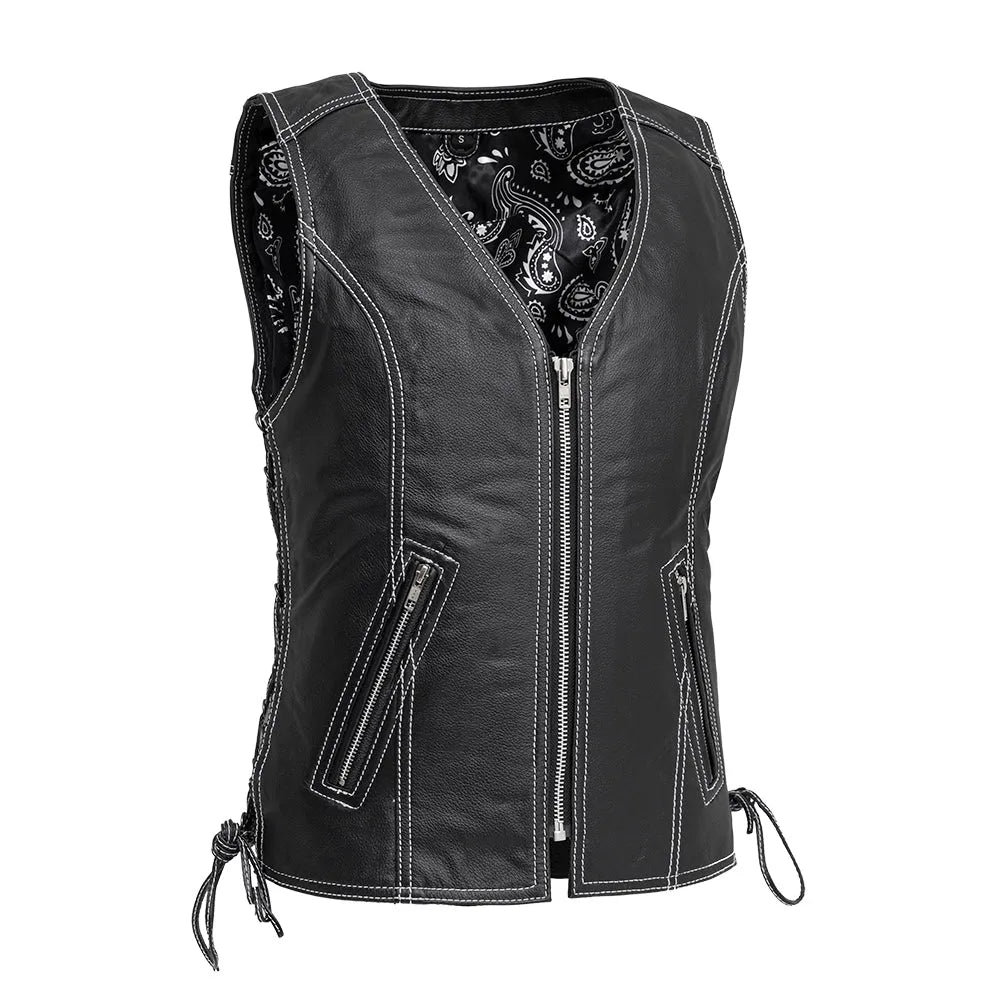 Cindy -  Women's Motorcycle Leather Vest Youthful Women's Pop
