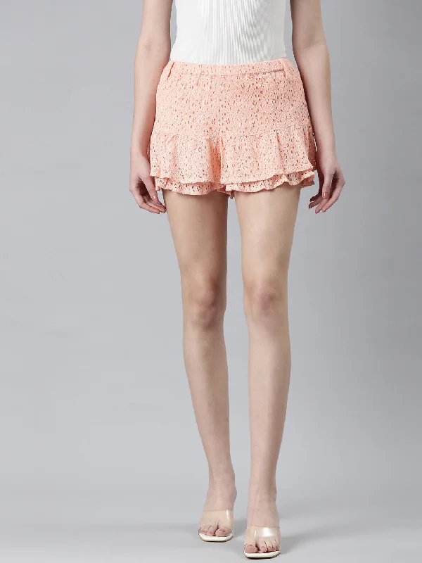 Women Peach Solid Flared Skirt Youthful Women's Pop