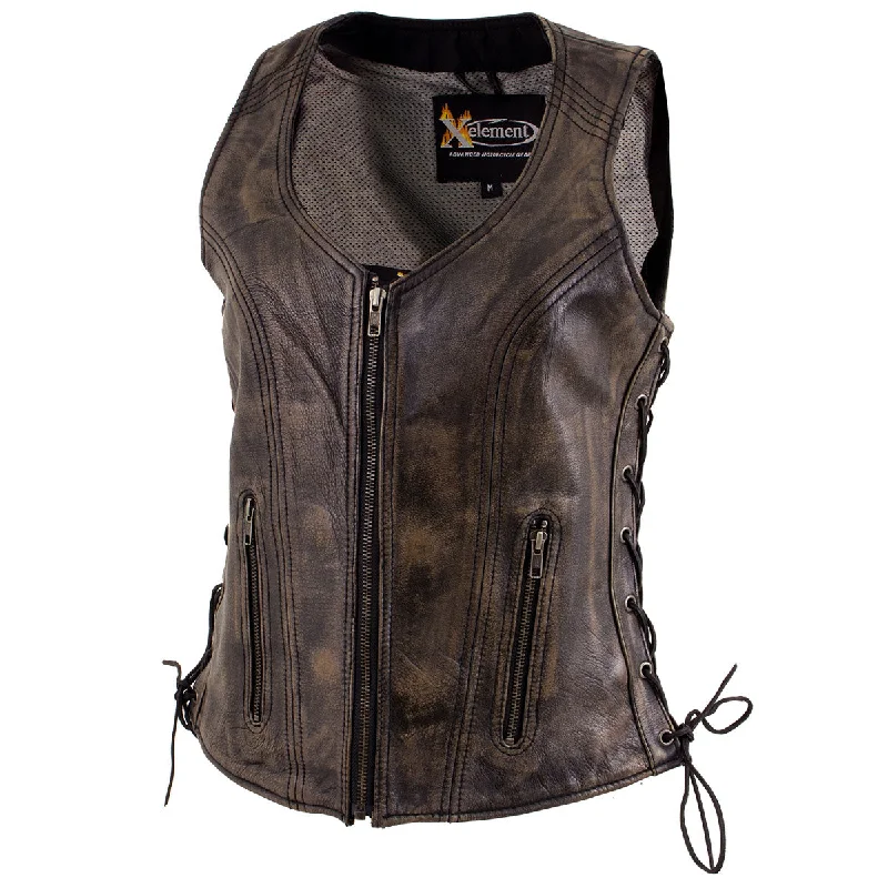 Xelement XS3900 Women's 'Bella' Distressed Brown Leather Motorcycle Biker Rider Vest with Side Laces Trendy Women's Xelement XS3900 Women's 'Bella' Distressed Brown Leather Motorcycle Biker Rider Vest with Side Laces Trendy Women's