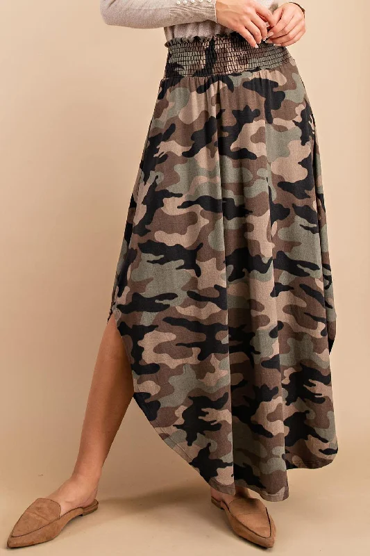 High-Rise Camouflage Swing Maxi Skirt Women