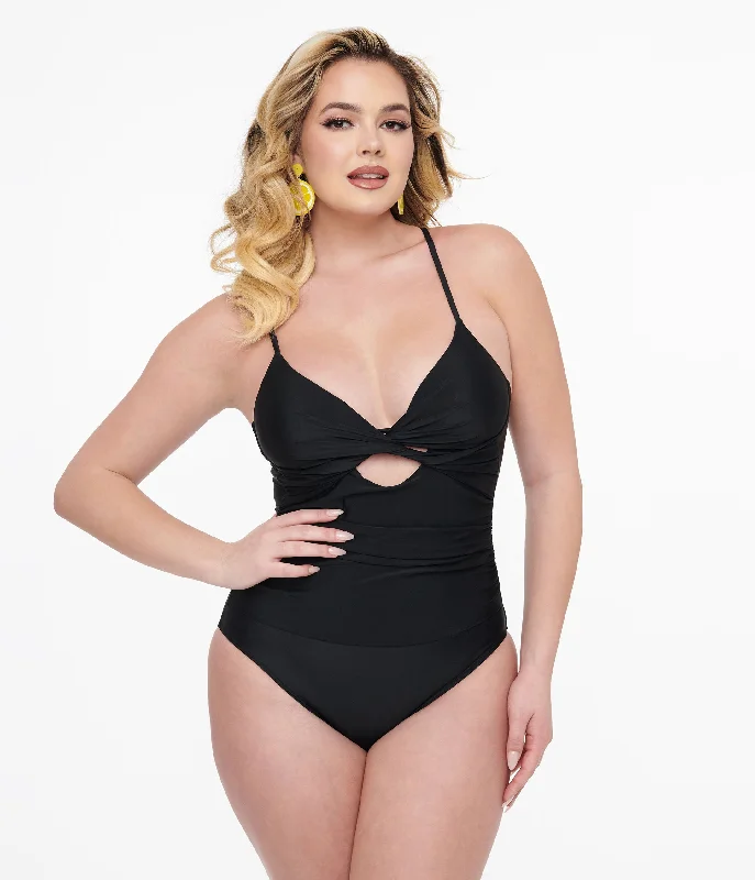 Black Cutout One Piece Swimsuit Preppy Women's College