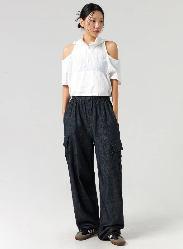 Cargo Denim Track Pants CL326 Preppy Women's College