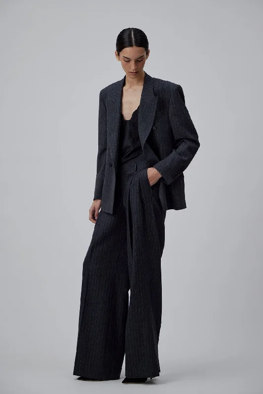 LOSSE FIT WOOL PANTS IN STRIPS Trendy Women's Oversized