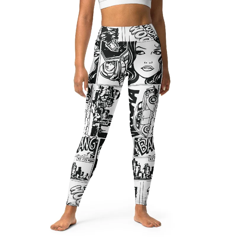 Black  & White Comic Book Yoga Leggings Practical Women's Quick - dry