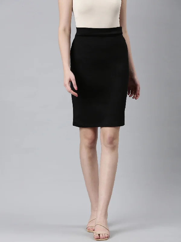 Women Black Solid Pencil Skirt performance