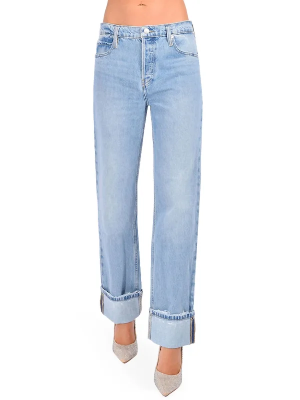 Slouchy Straight Wide Cuff Jeans In Ziggy Gym
