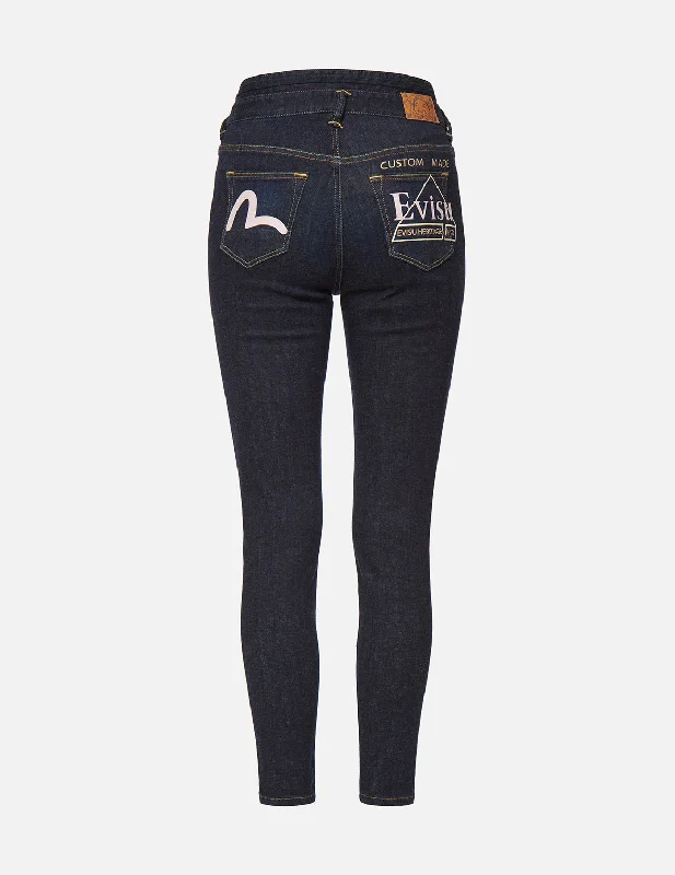 Seagull and Logo Print Skinny Jeans Dynamic Women's Moto