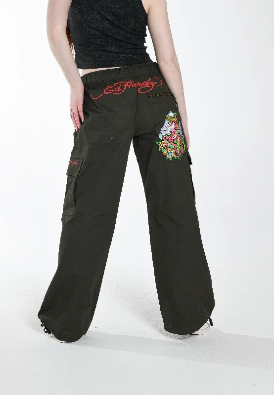 Womens La-Cobra Cargo Pants Trousers - Olive Youthful Women's Pop