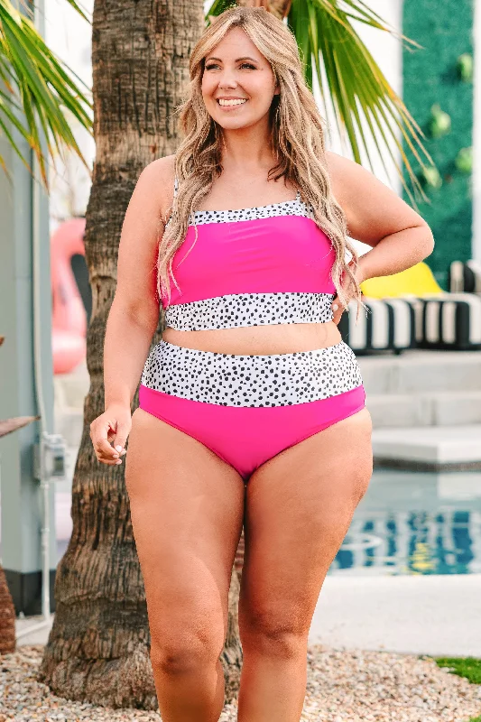 Hidden Islands Swim Top, Neon Pink/Dalmatian Relaxed Women's 