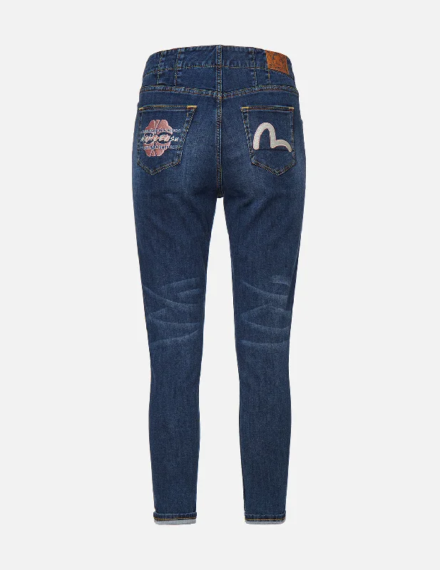 Kamon and Seagull Embroidered Skinny Jeans Dapper Women's 1920S