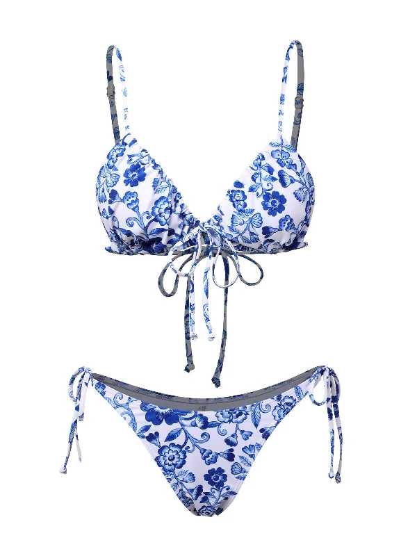 Blue & White 1950s Porcelain Strappy Bikini Earthy Women's Hemp - based