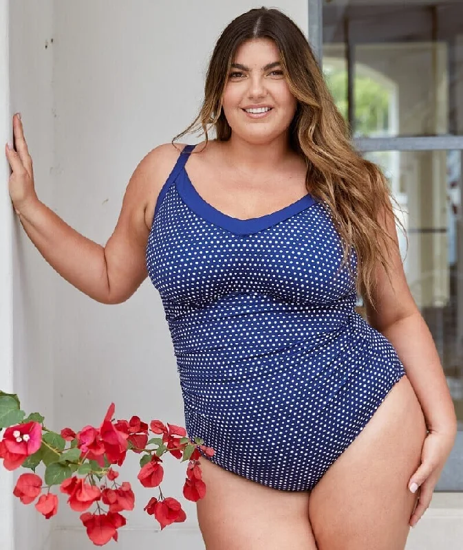 Capriosca Chlorine Resistant Underwire One Piece Swimsuit - Navy & White Dots Youthful Women's Pop Capriosca Chlorine Resistant Underwire One Piece Swimsuit - Navy & White Dots Youthful Women's Pop