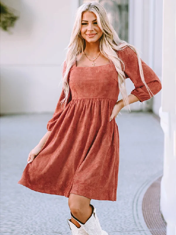 Square Neck Three-Quarter Sleeve Mini Dress Sharp Women's Italian