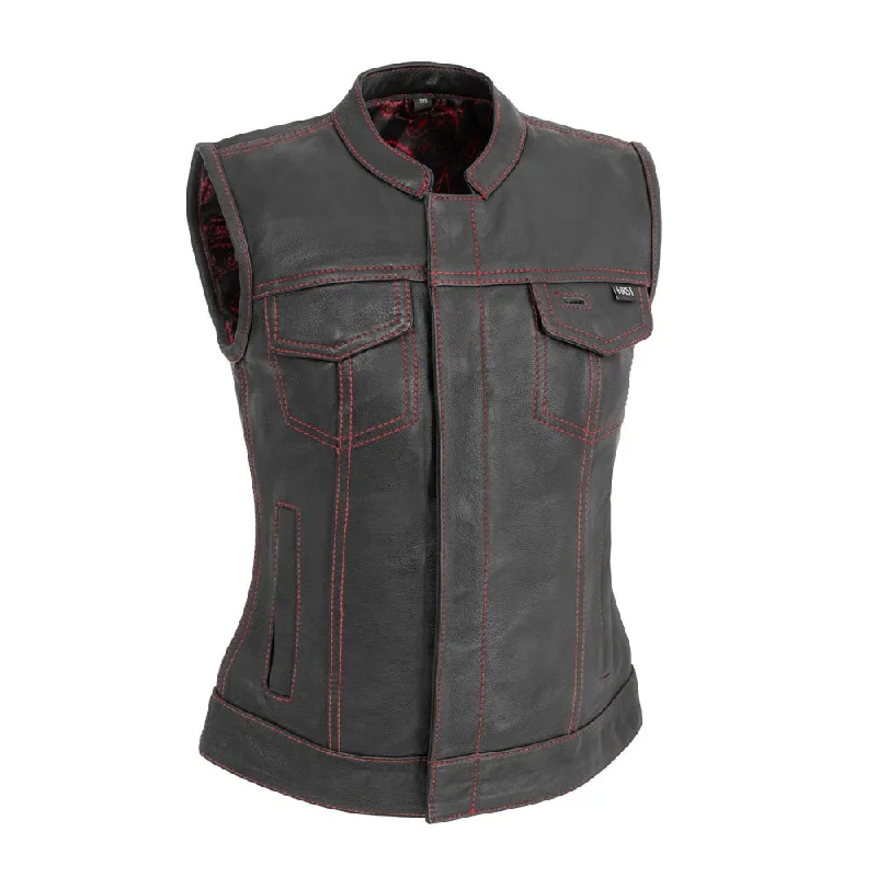Jessica Women's Motorcycle Leather Vest - Black/Red - Limited Edition Elegant Women's Jessica Women's Motorcycle Leather Vest - Black/Red - Limited Edition Elegant Women's