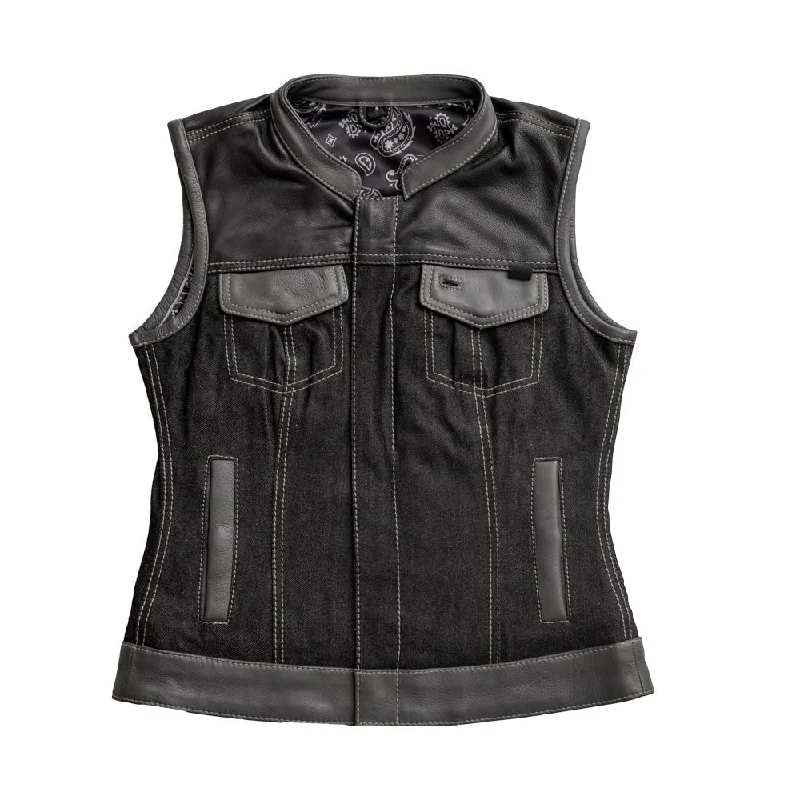 Guardian Women's Club Style Leather/Denim Vest - Limited Edition Dynamic Women's High - energy Guardian Women's Club Style Leather/Denim Vest - Limited Edition Dynamic Women's High - energy